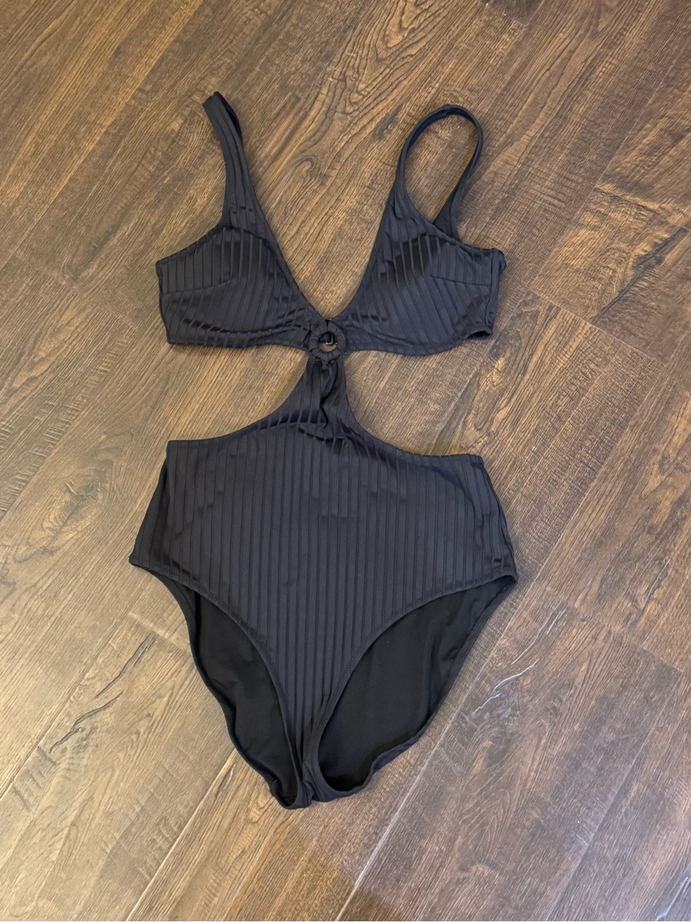 Aerie Ribbed Black Cutout One-Piece Swimsuit swimsuit size medium